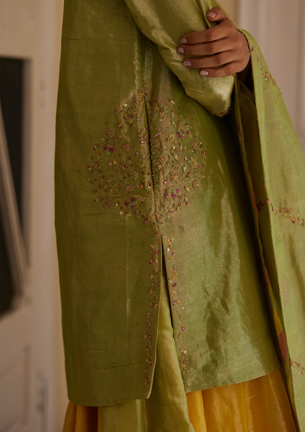 Lovi Tissue Pista Green Kurta Set